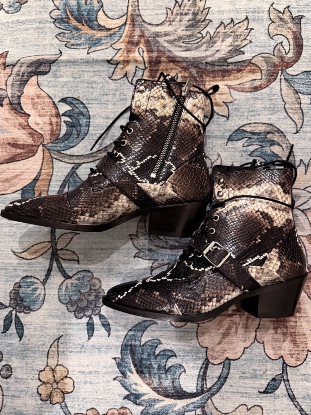 Brand New! Gorgeous snakeskin print leather western zip boots. All Saints - Picture 2 of 6